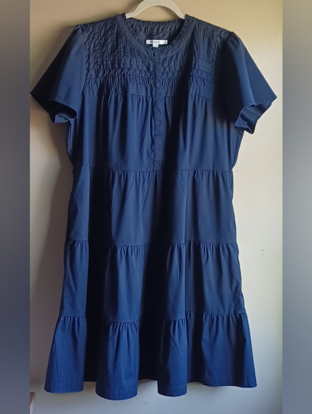 CHICO'S Navy Pintuck Tiered Dress In 16 - Picture 2 of 6